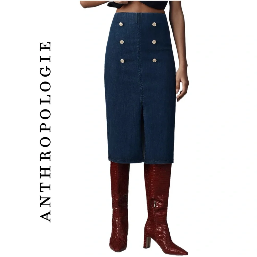 Anthropologie Maeve Denim Sailor Midi Skirt